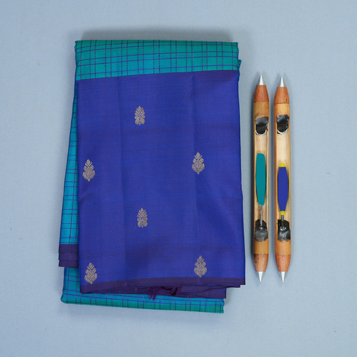 Hayagrivas Handloom Aqua Blue Kanjivaram Silk Saree with Ink Blue Border SSKBF61E6-3