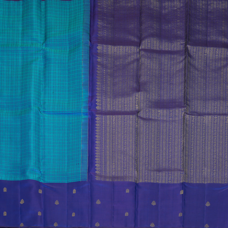 Hayagrivas Handloom Aqua Blue Kanjivaram Silk Saree with Ink Blue Border SSKBF61E6-3