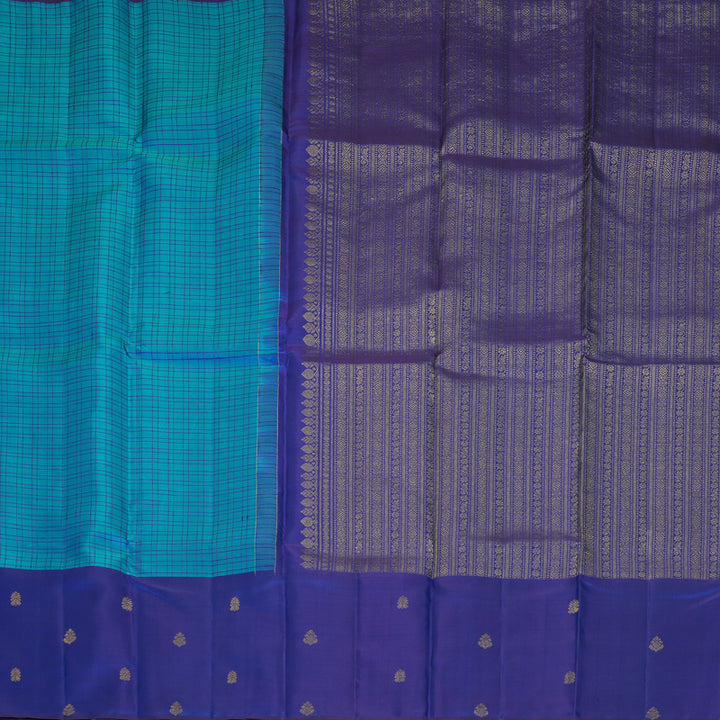 Hayagrivas Handloom Aqua Blue Kanjivaram Silk Saree with Ink Blue Border SSKBF61E6-3