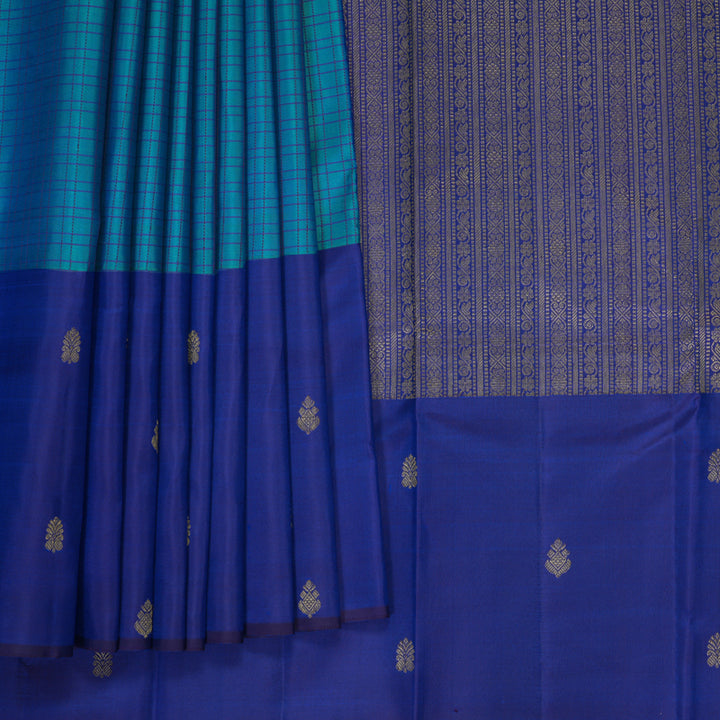 Hayagrivas Handloom Aqua Blue Kanjivaram Silk Saree with Ink Blue Border SSKBF61E6-3