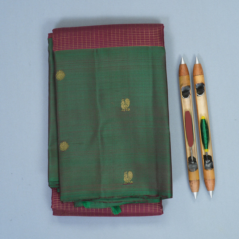 Hayagrivas Handloom Burgundy Kanjivaram Silk Saree with Bottle Green Border SSKBF61E6-9