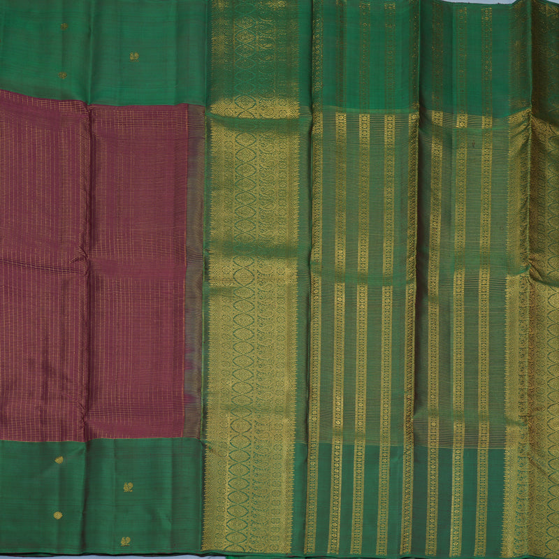 Hayagrivas Handloom Burgundy Kanjivaram Silk Saree with Bottle Green Border SSKBF61E6-9