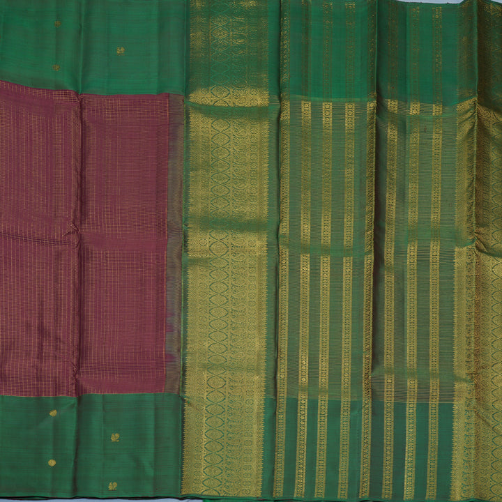 Hayagrivas Handloom Burgundy Kanjivaram Silk Saree with Bottle Green Border SSKBF61E6-9
