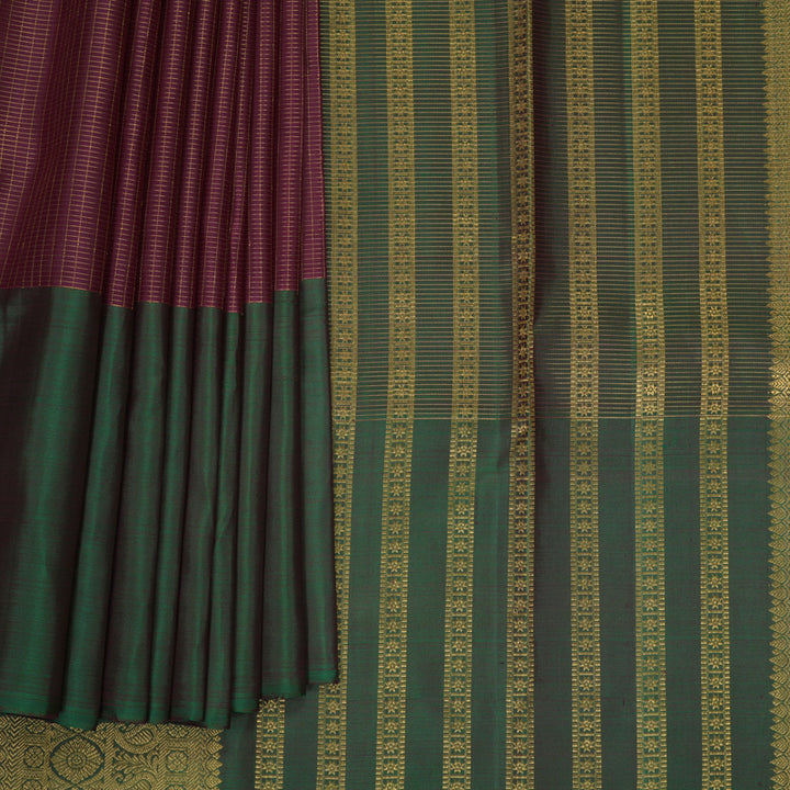 Hayagrivas Handloom Burgundy Kanjivaram Silk Saree with Bottle Green Border SSKBF61E6-9