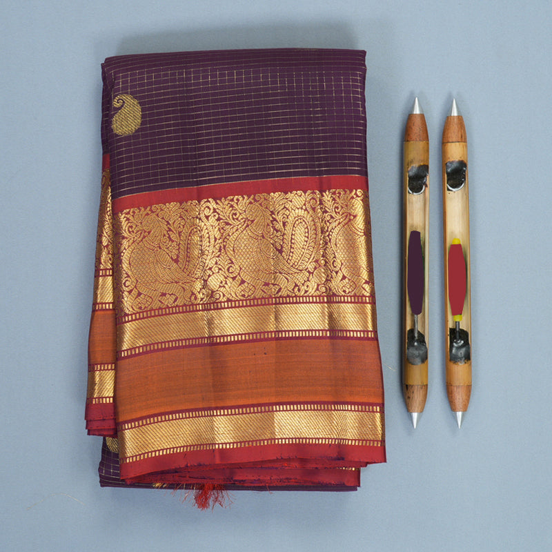 Hayagrivas Handloom Nagapazham Kanjivaram Silk Saree with Rust Orange Border SSKBF61E7-5