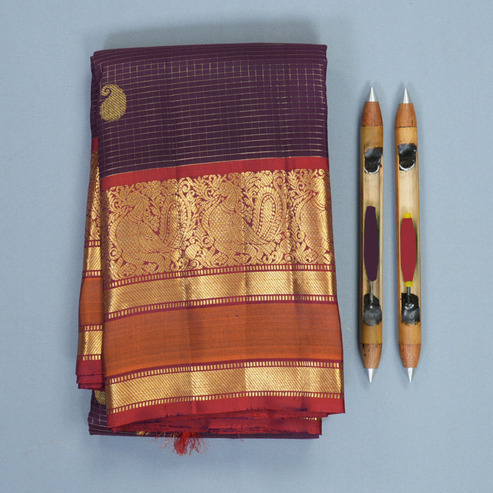 Hayagrivas Handloom Nagapazham Kanjivaram Silk Saree with Rust Orange Border SSKBF61E7-5