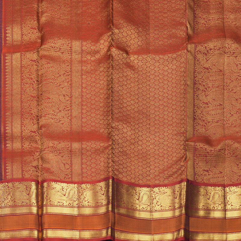 Hayagrivas Handloom Nagapazham Kanjivaram Silk Saree with Rust Orange Border SSKBF61E7-5