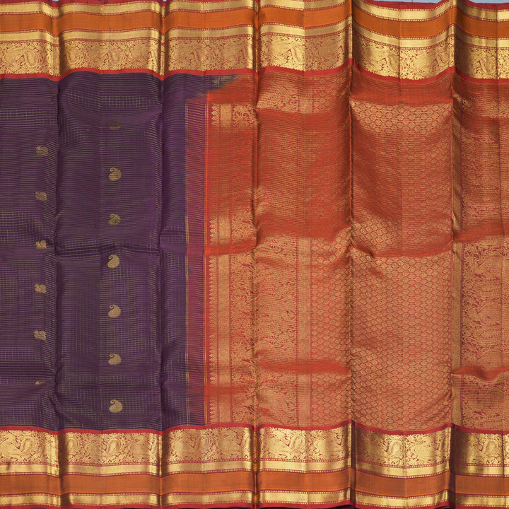 Hayagrivas Handloom Nagapazham Kanjivaram Silk Saree with Rust Orange Border SSKBF61E7-5