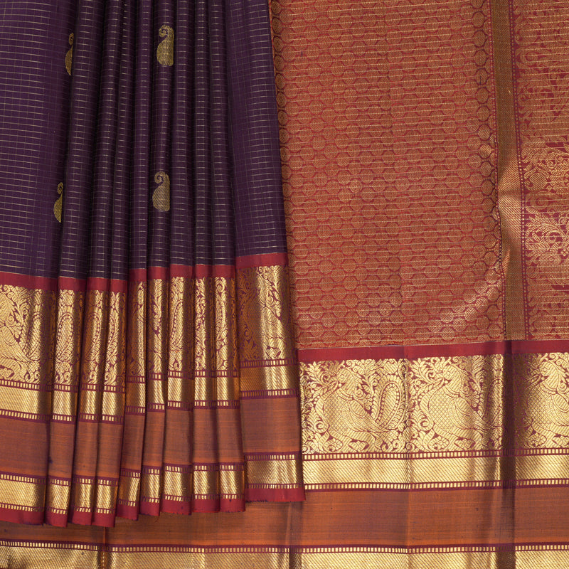 Hayagrivas Handloom Nagapazham Kanjivaram Silk Saree with Rust Orange Border SSKBF61E7-5