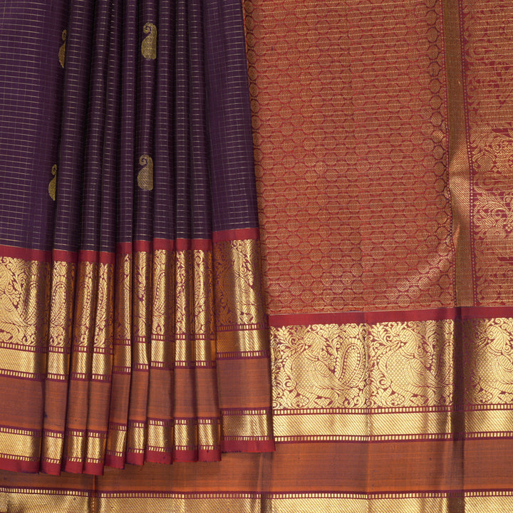 Hayagrivas Handloom Nagapazham Kanjivaram Silk Saree with Rust Orange Border SSKBF61E7-5