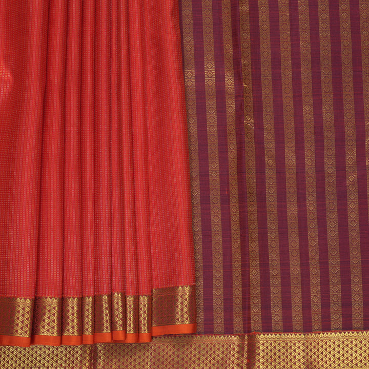 Hayagrivas Handloom Red Kanjivaram Silk Saree with Wine Maroon Border SSKBF61E8-2