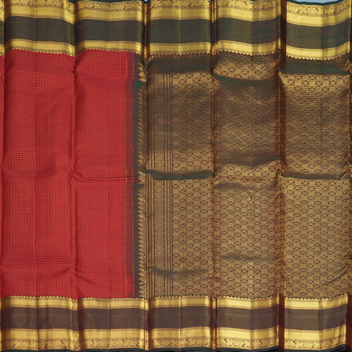 Hayagrivas Handloom Brick Red Kanjivaram Silk Saree with Manthalir Brown Border SSKBF61E9-2
