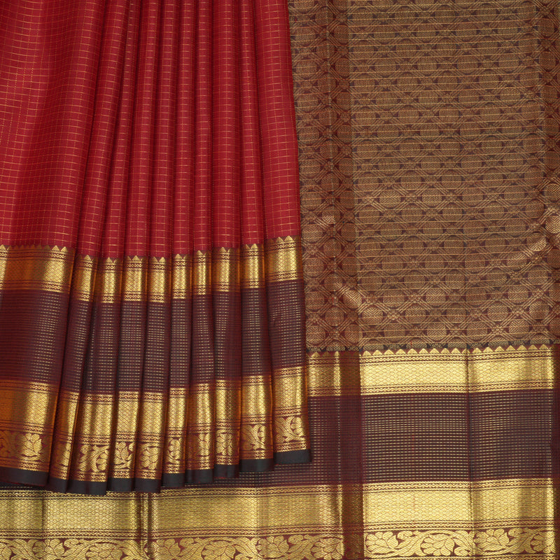 Hayagrivas Handloom Brick Red Kanjivaram Silk Saree with Manthalir Brown Border SSKBF61E9-2