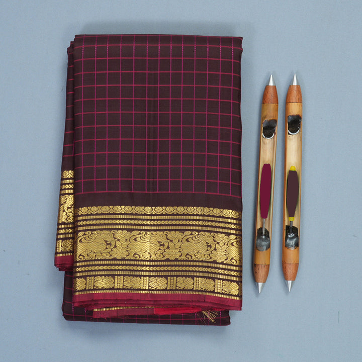 Hayagrivas Handloom Dark Brown Kanjivaram Silk Saree SSKBF67E11-3