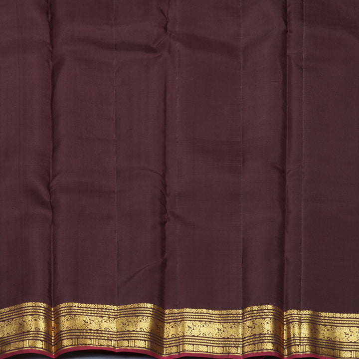 Hayagrivas Handloom Dark Brown Kanjivaram Silk Saree SSKBF67E11-3