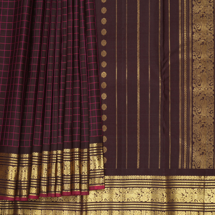 Hayagrivas Handloom Dark Brown Kanjivaram Silk Saree SSKBF67E11-3