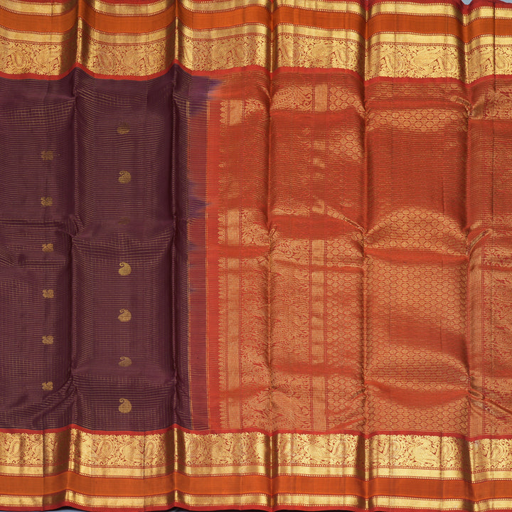 Hayagrivas Handloom Coffee Brown Kanjivaram Silk Saree with Rust Orange Border SSKBF67E13-10