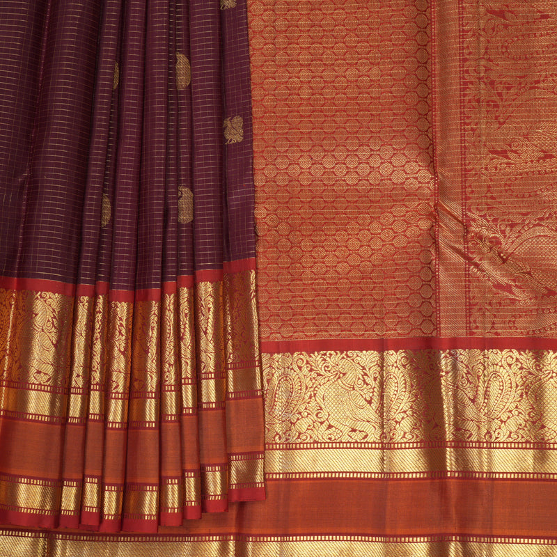 Hayagrivas Handloom Coffee Brown Kanjivaram Silk Saree with Rust Orange Border SSKBF67E13-10