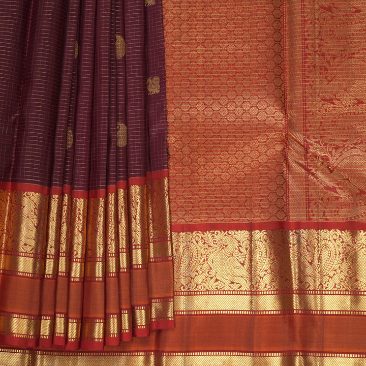 Hayagrivas Handloom Coffee Brown Kanjivaram Silk Saree with Rust Orange Border SSKBF67E13-10