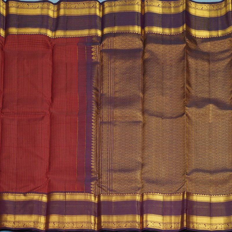 Hayagrivas Handloom Brick Red Kanjivaram Silk Saree with Wine Purple Border SSKBF67E13-3