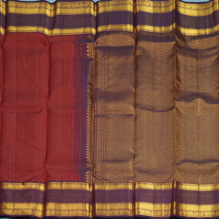 Hayagrivas Handloom Brick Red Kanjivaram Silk Saree with Wine Purple Border SSKBF67E13-3