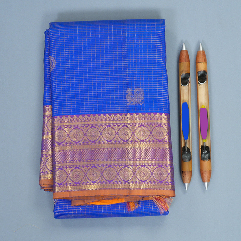Hayagrivas Handloom Royal Blue Kanjivaram Silk Saree with Purple Border SSKBF67E13-5
