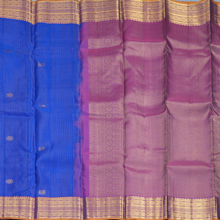 Hayagrivas Handloom Royal Blue Kanjivaram Silk Saree with Purple Border SSKBF67E13-5