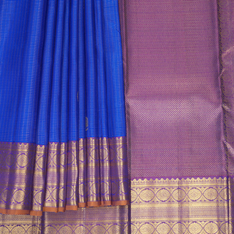 Hayagrivas Handloom Royal Blue Kanjivaram Silk Saree with Purple Border SSKBF67E13-5