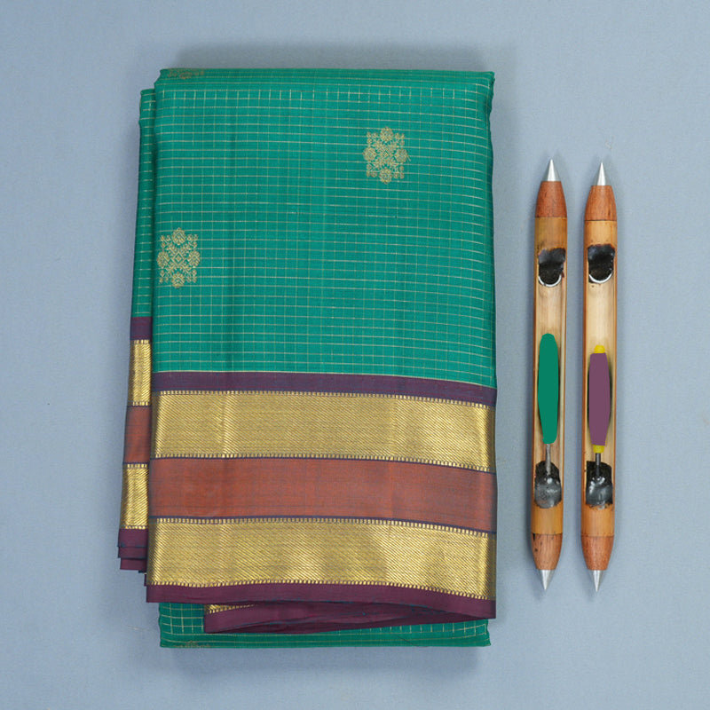 Hayagrivas Handloom Green Kanjivaram Silk Saree with Rust Orange Border SSKBF67E13-8