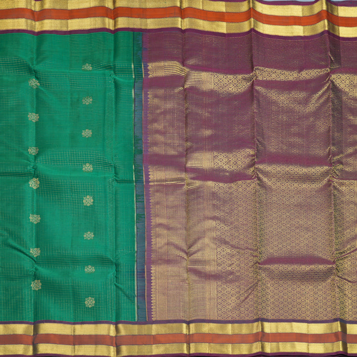 Hayagrivas Handloom Green Kanjivaram Silk Saree with Rust Orange Border SSKBF67E13-8