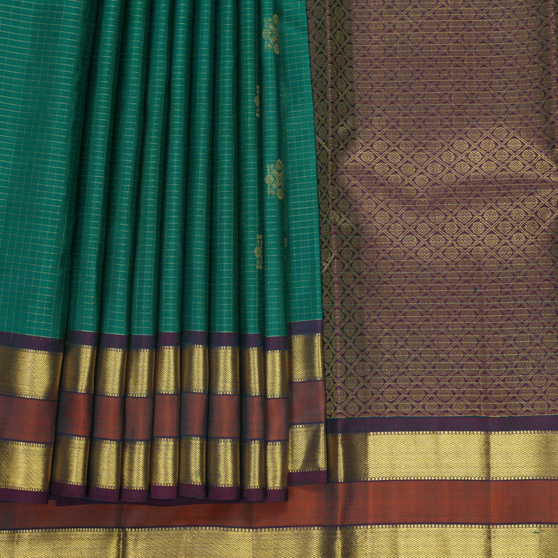 Hayagrivas Handloom Green Kanjivaram Silk Saree with Rust Orange Border SSKBF67E13-8