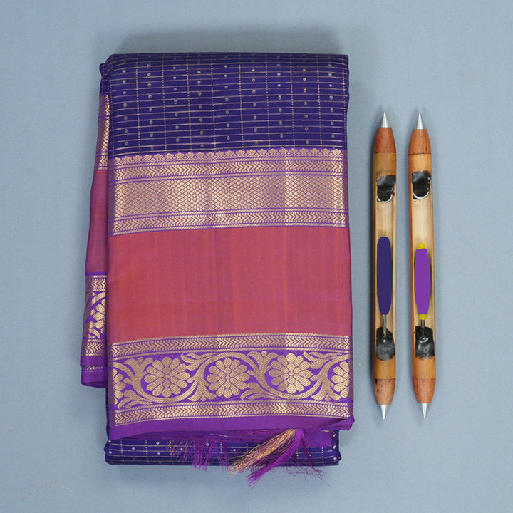 Hayagrivas Handloom Royal Blue Kanjivaram Silk Saree with Rust Orange Border SSKBF67E14-2