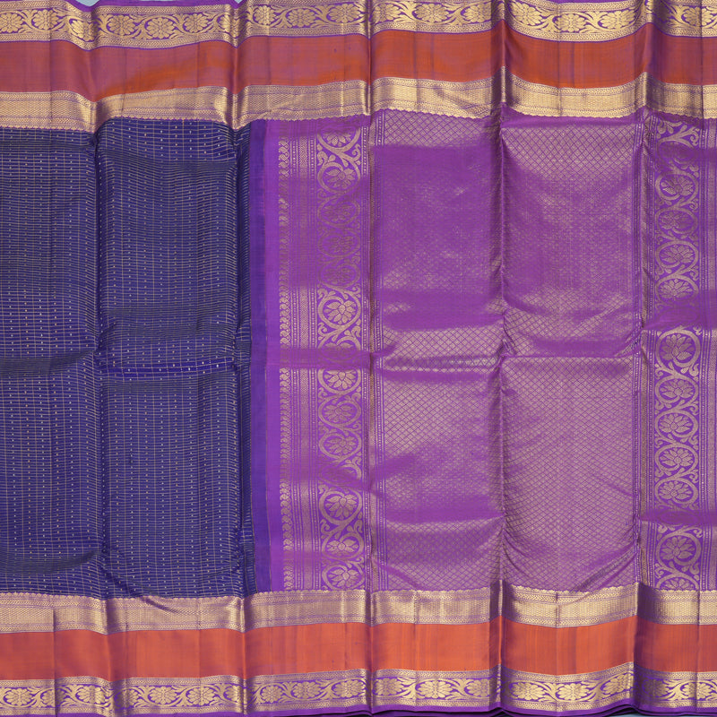 Hayagrivas Handloom Royal Blue Kanjivaram Silk Saree with Rust Orange Border SSKBF67E14-2