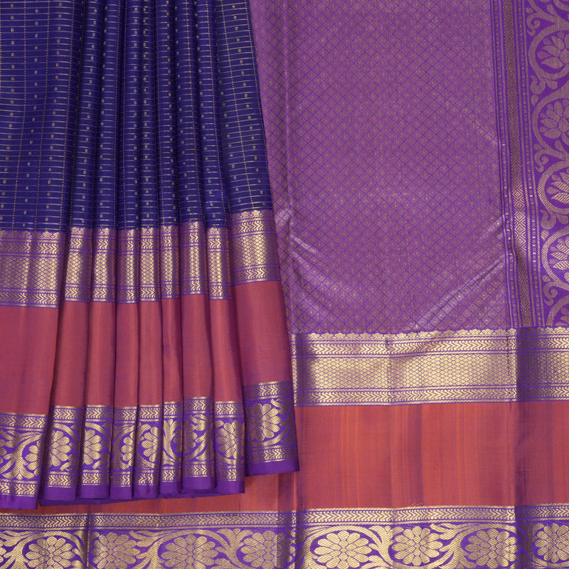 Hayagrivas Handloom Royal Blue Kanjivaram Silk Saree with Rust Orange Border SSKBF67E14-2