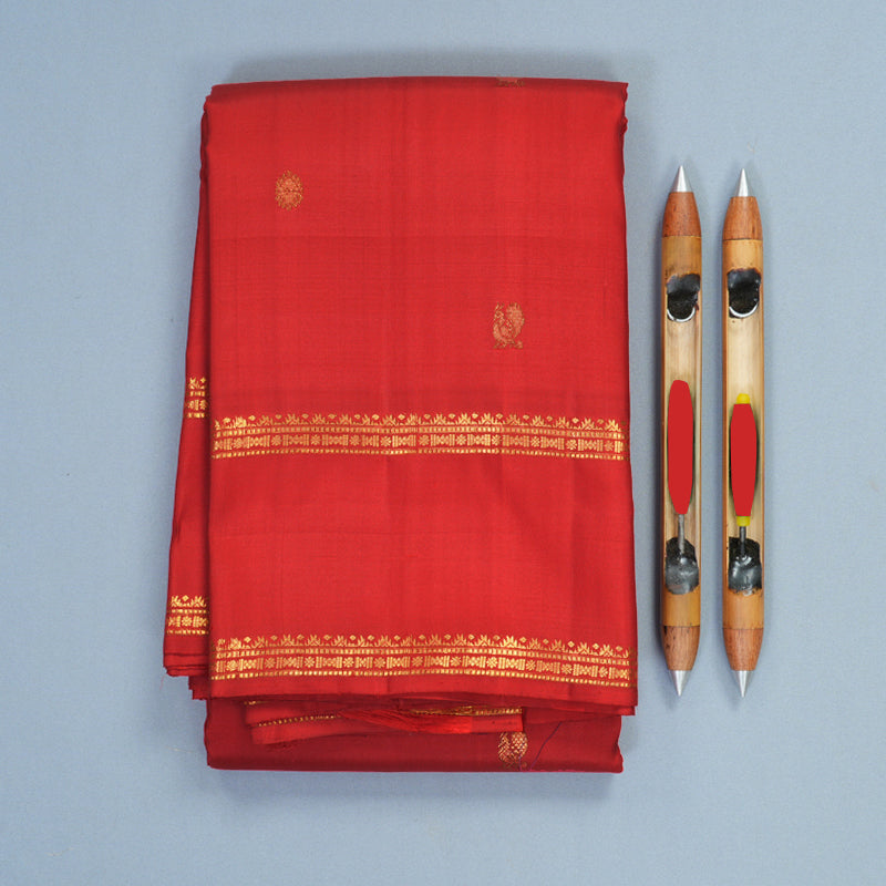 Hayagrivas Handloom Reddish-Orange Kanjivaram Silk Saree SSKBF67E3-13