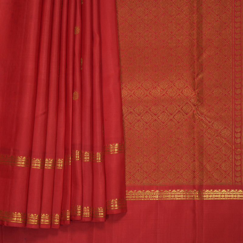 Hayagrivas Handloom Reddish-Orange Kanjivaram Silk Saree SSKBF67E3-13