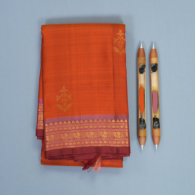 Hayagrivas Handloom Dark Orange Kanjivaram Silk Saree with Guava Pink Border SSKBF67E3-5