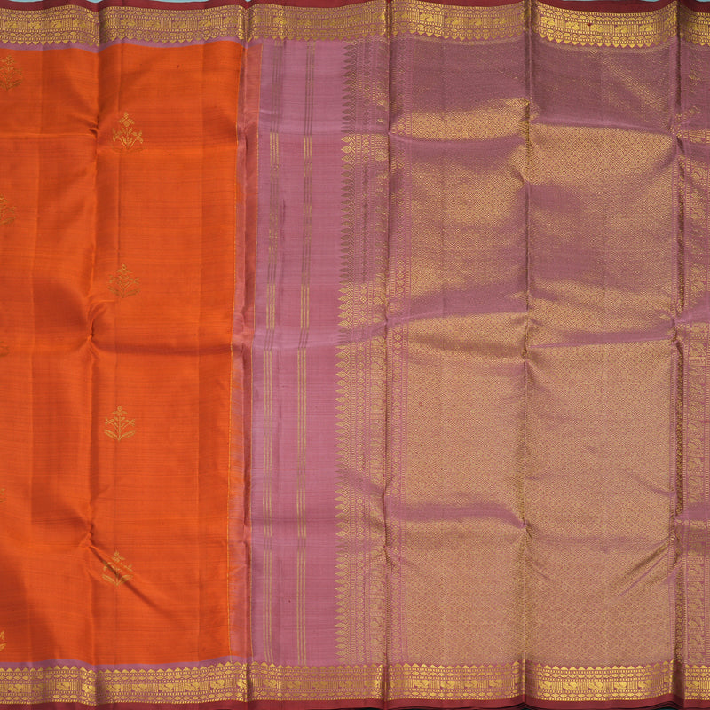 Hayagrivas Handloom Dark Orange Kanjivaram Silk Saree with Guava Pink Border SSKBF67E3-5