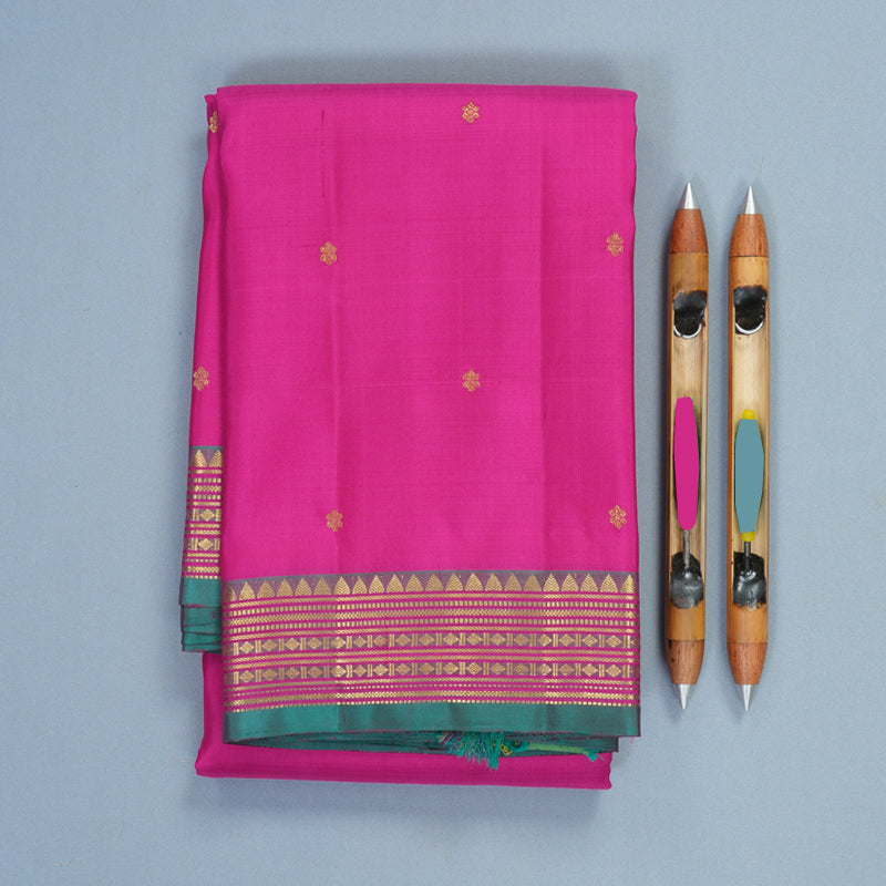 Hayagrivas Handloom Rani Pink Kanjivaram Silk Saree with Rama Green Border SSKBF67E3-8
