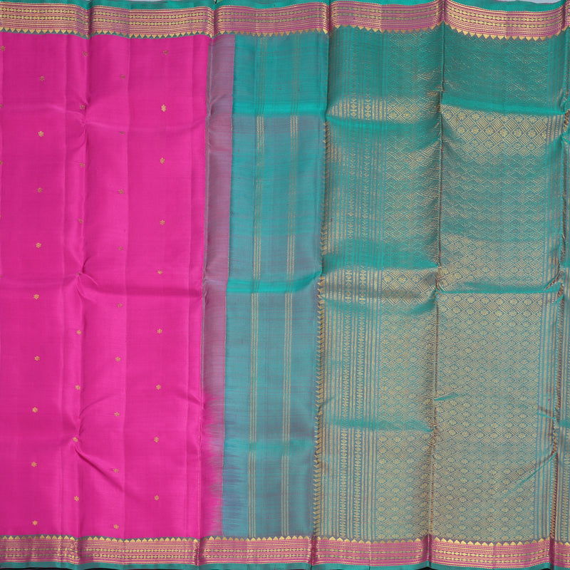 Hayagrivas Handloom Rani Pink Kanjivaram Silk Saree with Rama Green Border SSKBF67E3-8