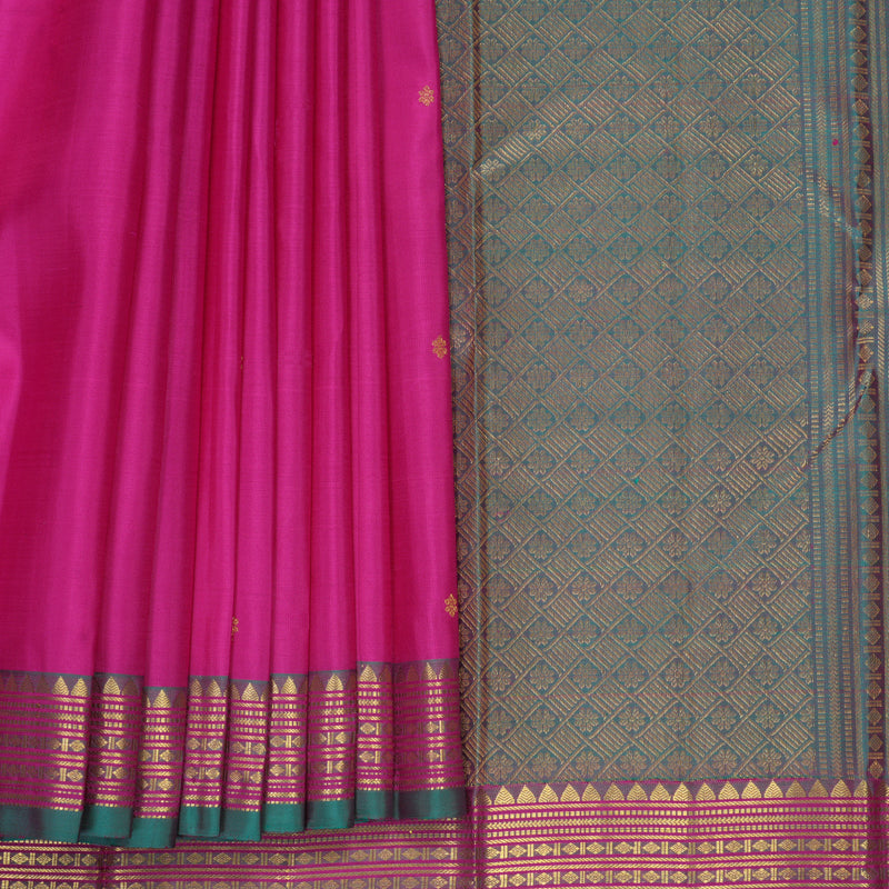 Hayagrivas Handloom Rani Pink Kanjivaram Silk Saree with Rama Green Border SSKBF67E3-8