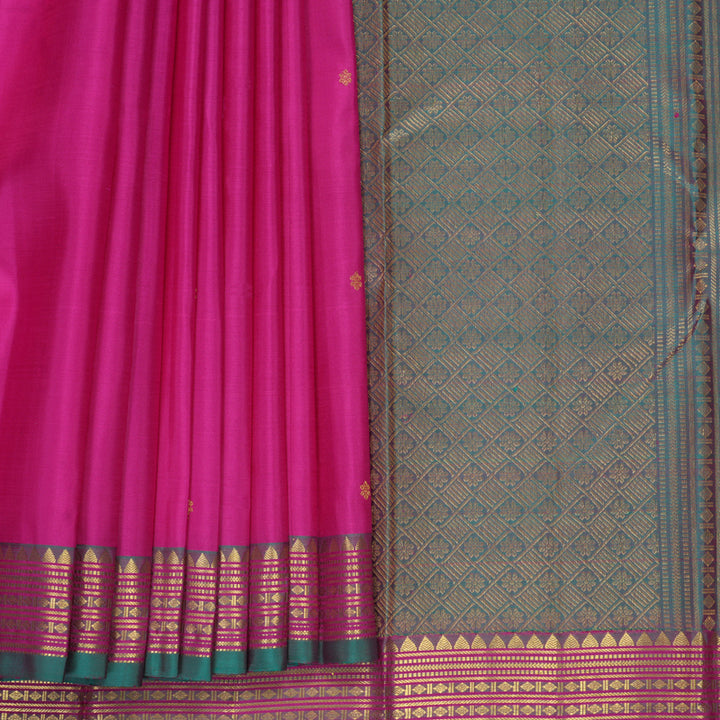 Hayagrivas Handloom Rani Pink Kanjivaram Silk Saree with Rama Green Border SSKBF67E3-8