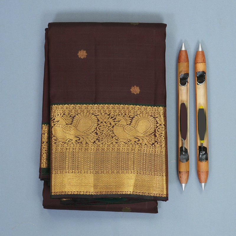 Hayagrivas Handloom Coffee Brown Kanjivaram Silk Saree with Deep Manthalir Border SSKBF67E4-5