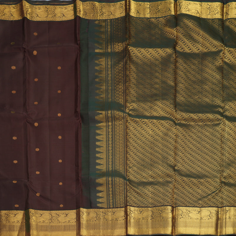 Hayagrivas Handloom Coffee Brown Kanjivaram Silk Saree with Deep Manthalir Border SSKBF67E4-5
