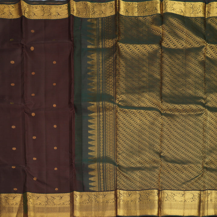 Hayagrivas Handloom Coffee Brown Kanjivaram Silk Saree with Deep Manthalir Border SSKBF67E4-5