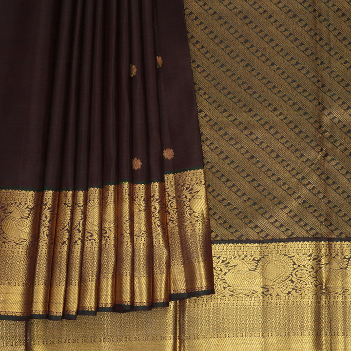 Hayagrivas Handloom Coffee Brown Kanjivaram Silk Saree with Deep Manthalir Border SSKBF67E4-5