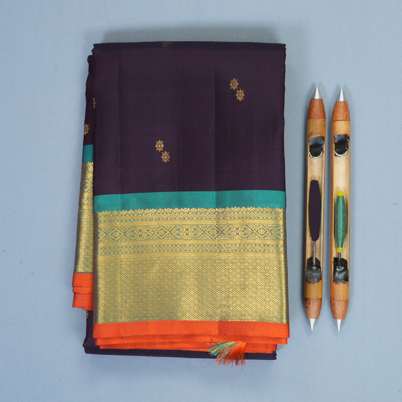 Hayagrivas Handloom Deep Nagapazham Kanjivaram Silk Saree with Teal Green Border SSKBF67E4-7