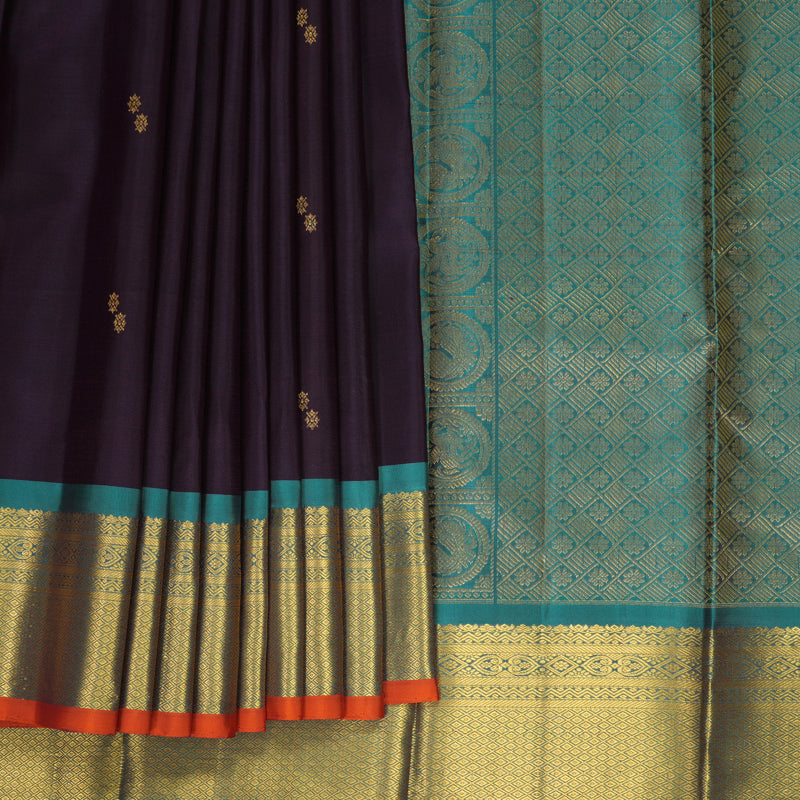 Hayagrivas Handloom Deep Nagapazham Kanjivaram Silk Saree with Teal Green Border SSKBF67E4-7