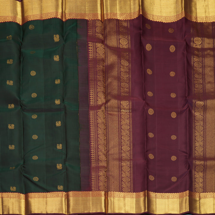 Hayagrivas Handloom Karum Pachai Kanjivaram Silk Saree with Deep Burgundy Border SSKBF61E1-18