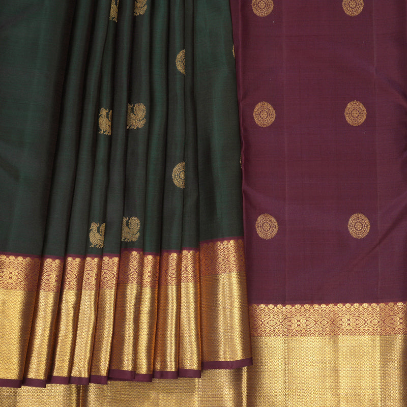 Hayagrivas Handloom Karum Pachai Kanjivaram Silk Saree with Deep Burgundy Border SSKBF61E1-18